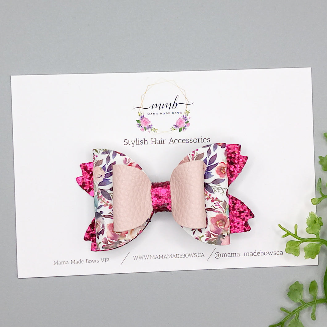 Deep Rose Floral Stacked Bow