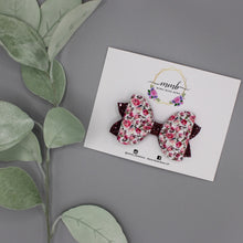 Load image into Gallery viewer, Burgundy Floral Scalloped Bow 3.5&quot;
