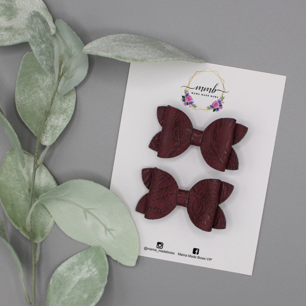 Burgundy embossed Pigtails 2.5 inches