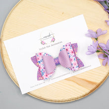 Load image into Gallery viewer, Purple Floral Stacked Bow
