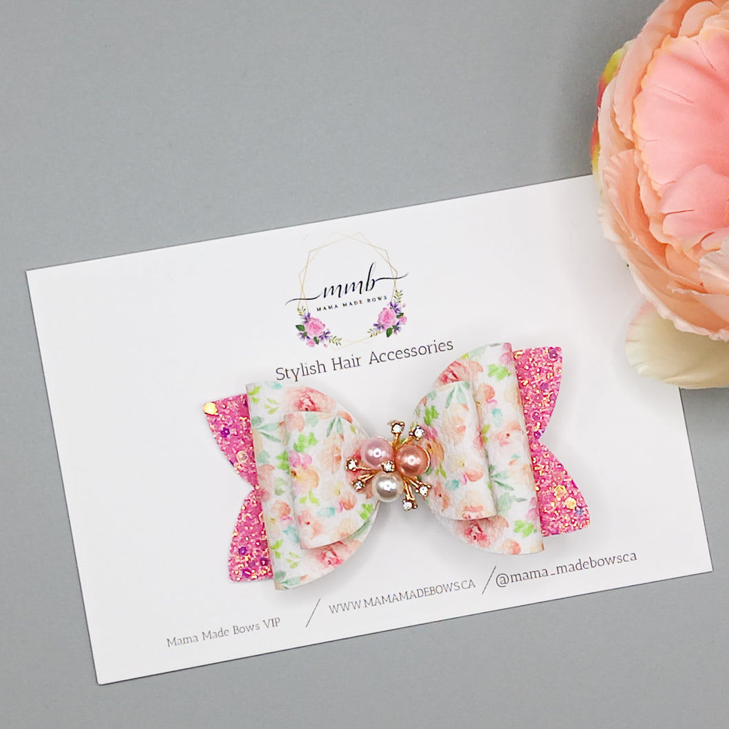 Pink Floral with Cluster Embellishment