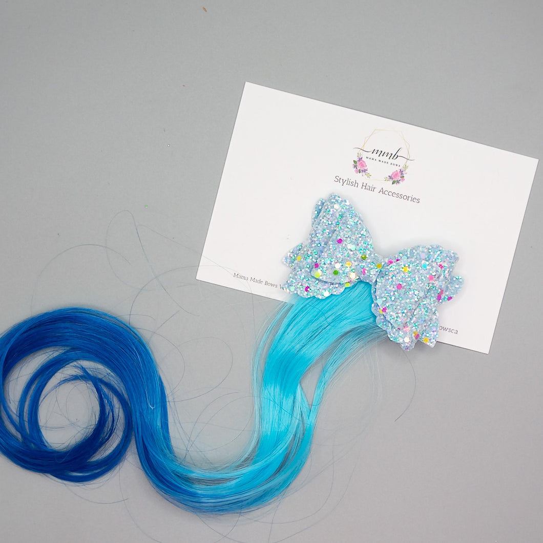 Blue Glitter Bow with Ombre Blue Hair Extension