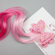 Load image into Gallery viewer, Pink Glitter Bow with Pink Ombre Hair Extension
