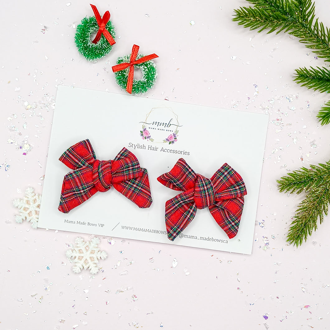 Christmas Plaid Handtied Pigtails