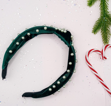 Load image into Gallery viewer, Christmas Green Headband with Pearl Detail *must go tracked*

