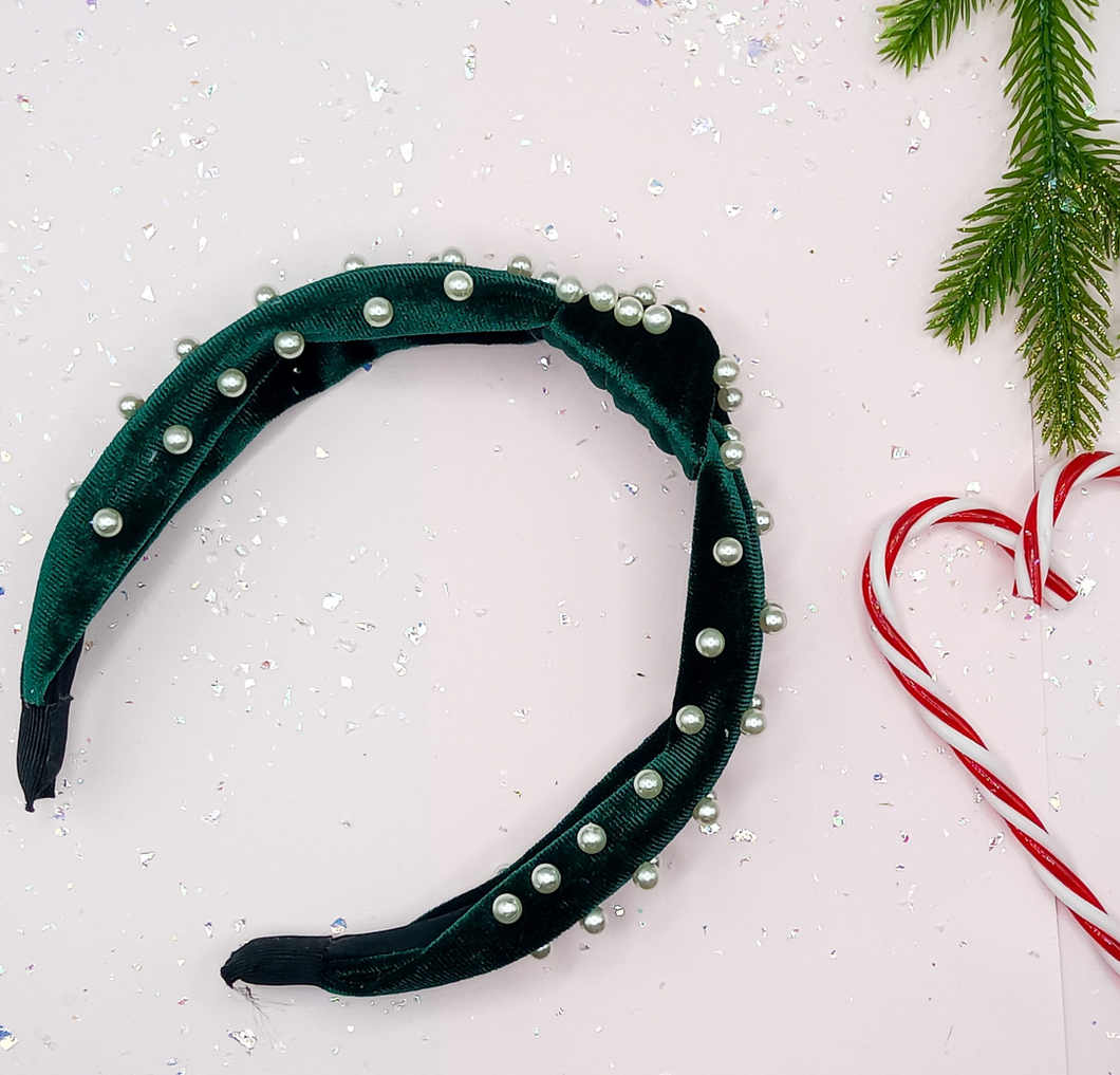 Christmas Green Headband with Pearl Detail *must go tracked*