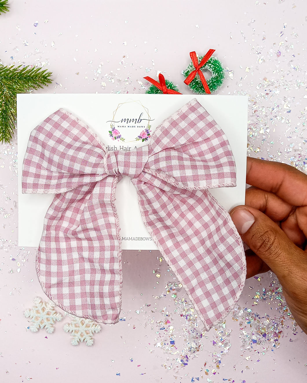 Pink Gingham School Girl Bow