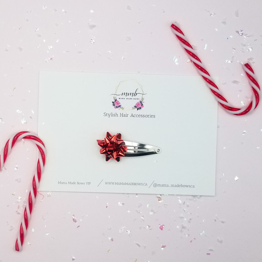 Red Present Bow Snap Clip