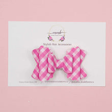 Load image into Gallery viewer, Pink Gingham Stacked Bow
