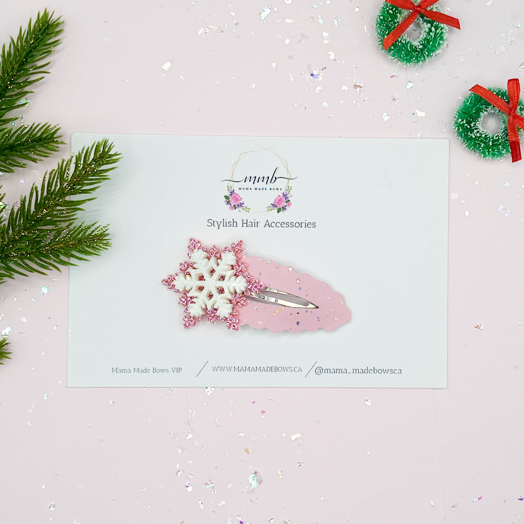 Pink Snowflakes Oversized Snap Clip