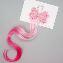 Load image into Gallery viewer, Pink Glitter Bow with Pink Ombre Hair Extension
