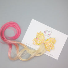 Load image into Gallery viewer, Yellow Glitter Bow with Red Ombre Hair Extension
