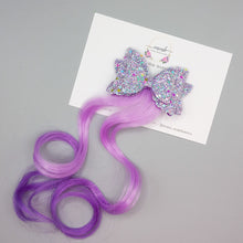 Load image into Gallery viewer, Purple Glitter Bow with Ombre Purple Hair Extension
