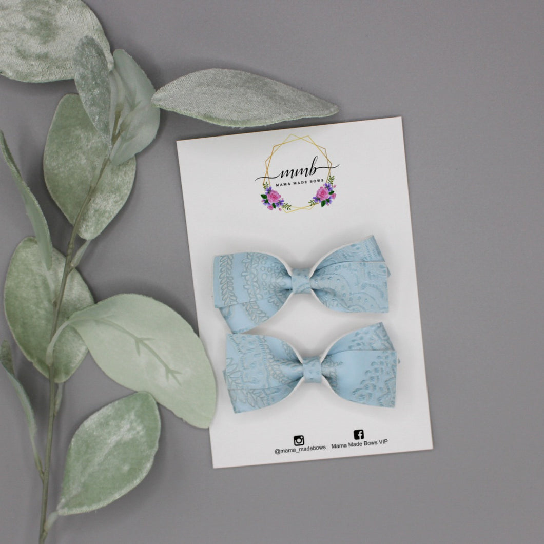 Soft Blue Embossed  Addy Bow  Pigtails