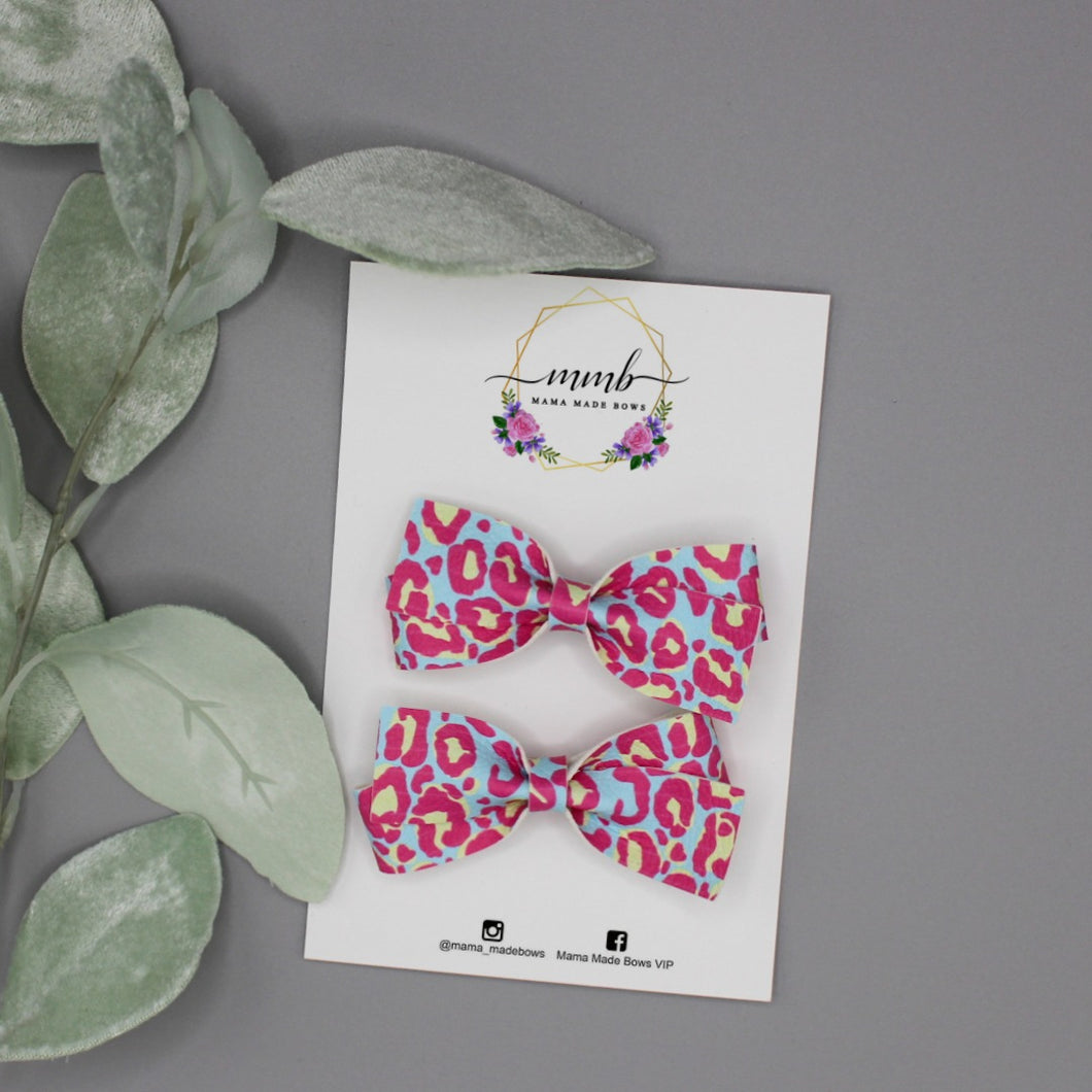 Neon Leopard  Addy Bow Pigtails