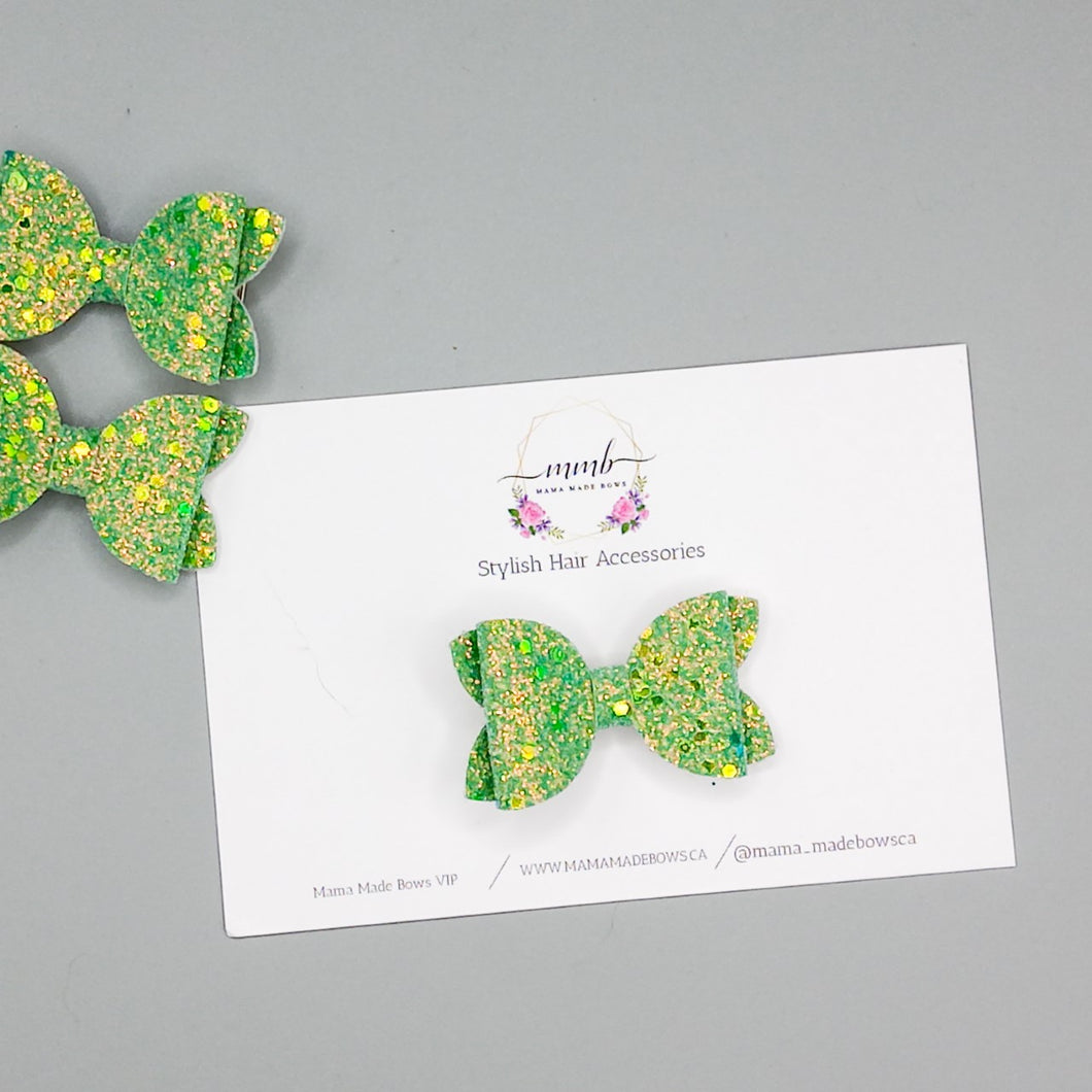 Green Iridescent Glitter Mini Bow